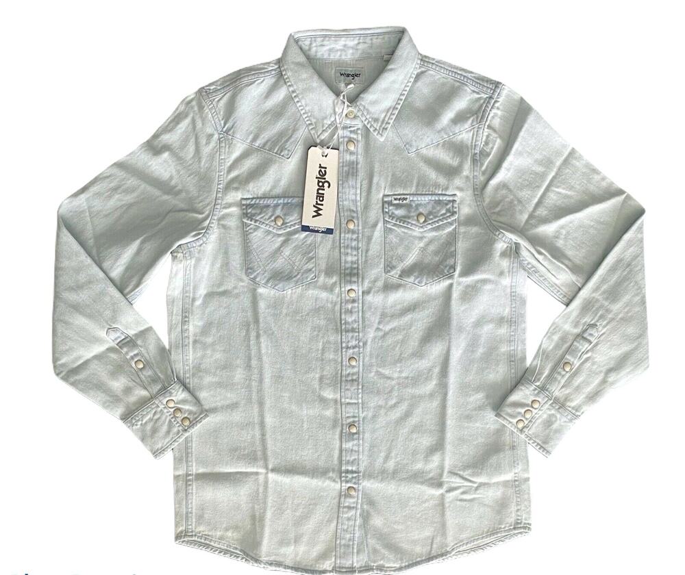 Wrangler Heritage WAWLOBI Womens Oversized Western Snap Bleached Denim Shirt XS